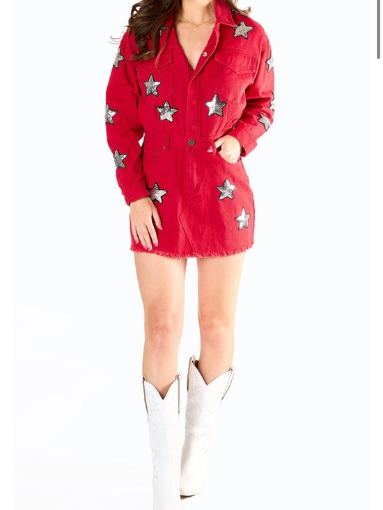 Buddy Love Dresses & Skirts - Buddy Love Raelynn Western Rodeo Cowboy Festival Denim Star Dress in Red Size S